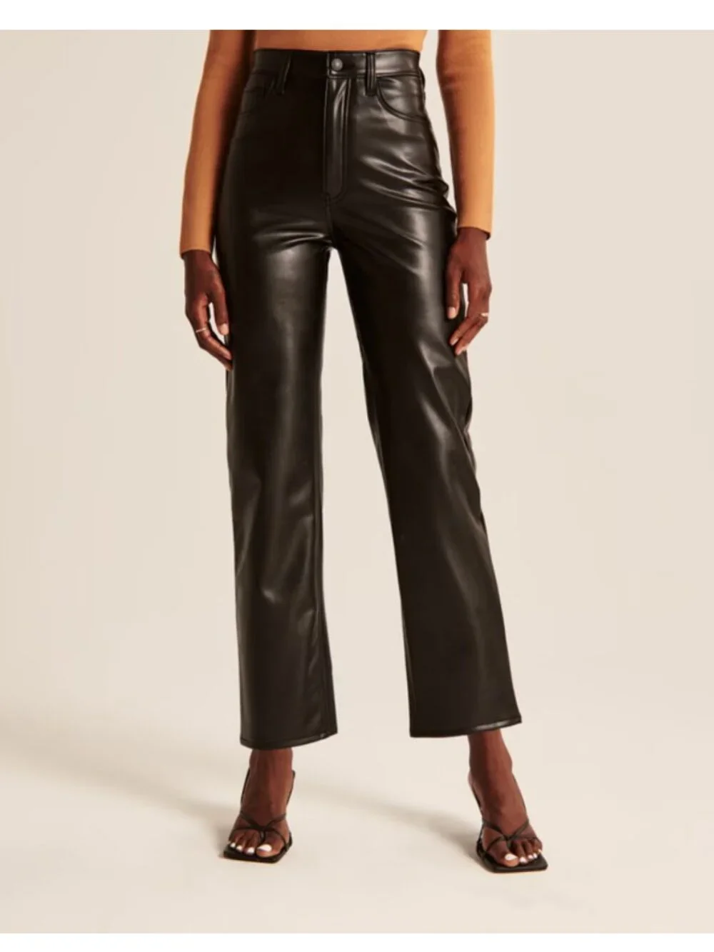 NWT Abercrombie & Fitch Vegan Leather Ankle Straight Pant Black Size 28 Short - Picture 1 of 10